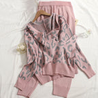 Women's Cozy Knit Loungewear Set with Leopard Print