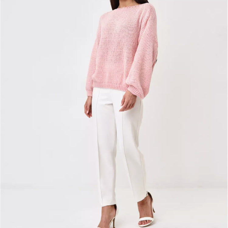 Women's Fluffy Off-Shoulder Sweater with Dropped Shoulders