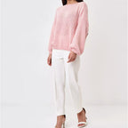 Women's Fluffy Off-Shoulder Sweater with Dropped Shoulders
