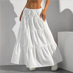 Women's Maxi Skirt with Casual Ruffle Design and Elastic Waistband