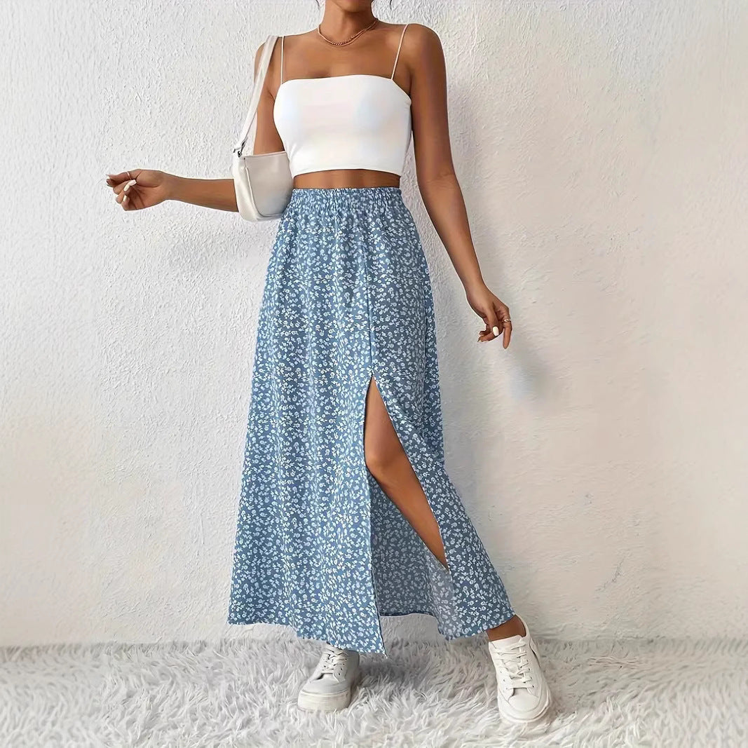 Women's Floral Maxi Skirt with Slit