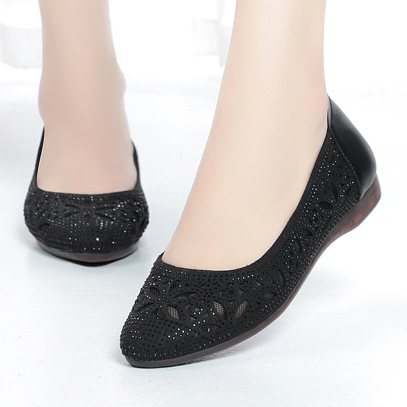 Women's Ballet Flats with Delicate Cutout Design and Sparkling Rhinestones
