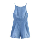 Women's Slim-Fit Denim Jumpsuit with Adjustable Straps