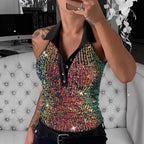 Women's Glittering Leopard Print Polo Shirt