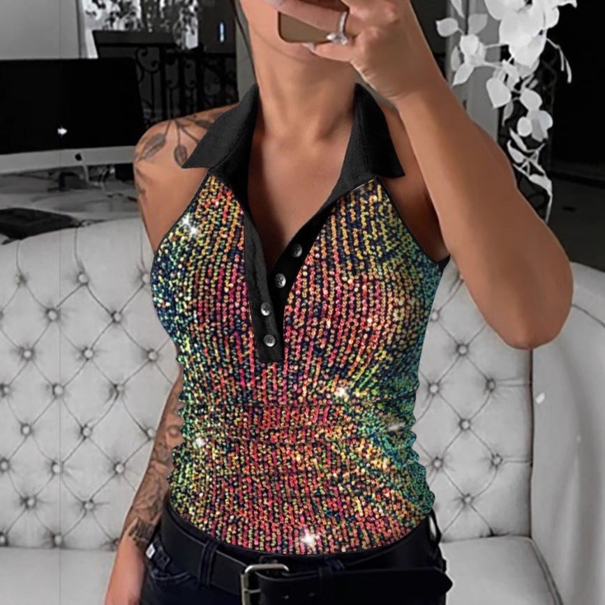 Women's Glittering Leopard Print Polo Shirt