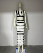 Women's Knitted Crop Top and Maxi Skirt Set