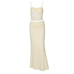Women's Elegant Two-Piece Set with Lace Top and Slim Skirt