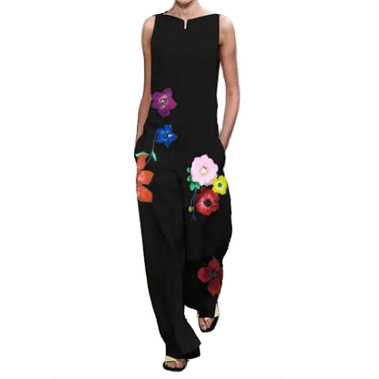 Elegant Jumpsuit with Colorful Floral Embroidery