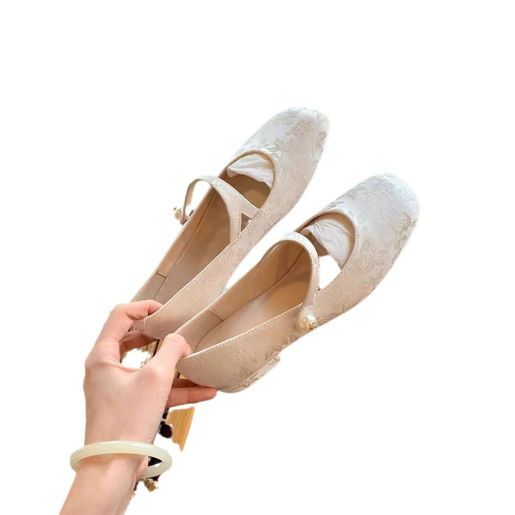 Women's Floral Ballet Flats with Buckle