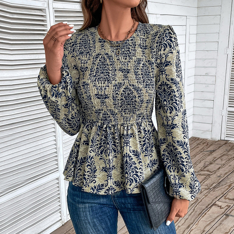Elegant Floral Puff Sleeve Blouse