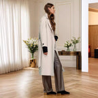 Women's Elegant Wool Coat with Belt and Wide Sleeves