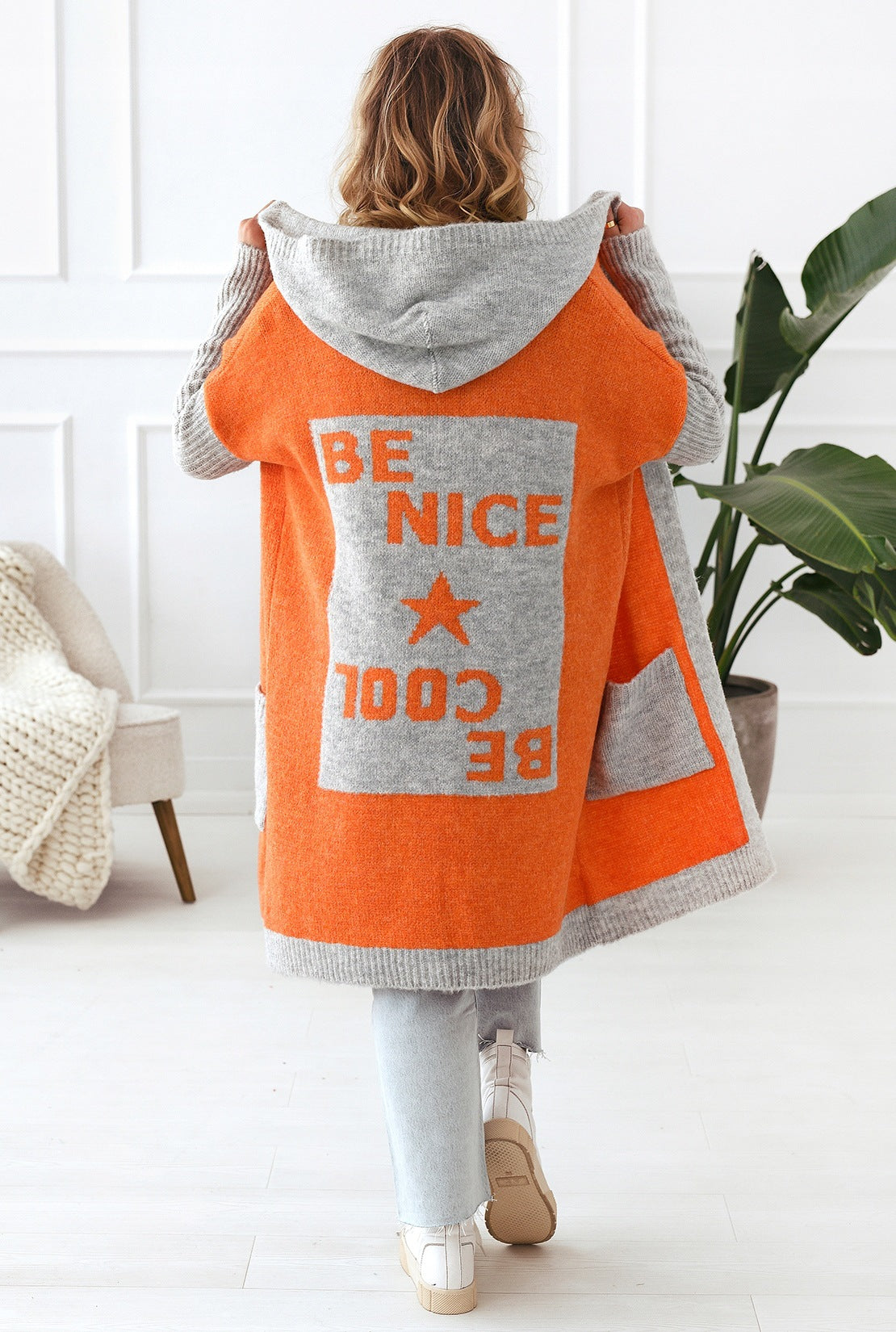 Women's Lightweight Knit Coat with Hood and Pockets