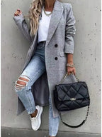 Women's Floral Print Maxi Coat with Elegant Lapel Collar and Flared Hem