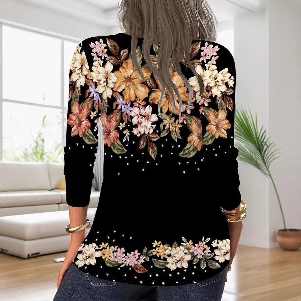 Women's Floral Print Blouse with Zipper