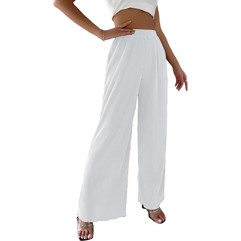 Women's Elegant Pleated Trousers with Wide Leg and Elastic Waistband