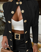 Elegant Women's Knit Blazer with Gold Buttons