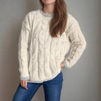 Women's Chunky Knit Sweater with Unique Cable Pattern and Relaxed Fit