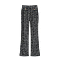 Women's Elegant Plaid Trousers with Slim Cut and Decorative Buttons