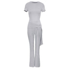 Women's Elegant Set with Form-Fitting Top and Flared Pants