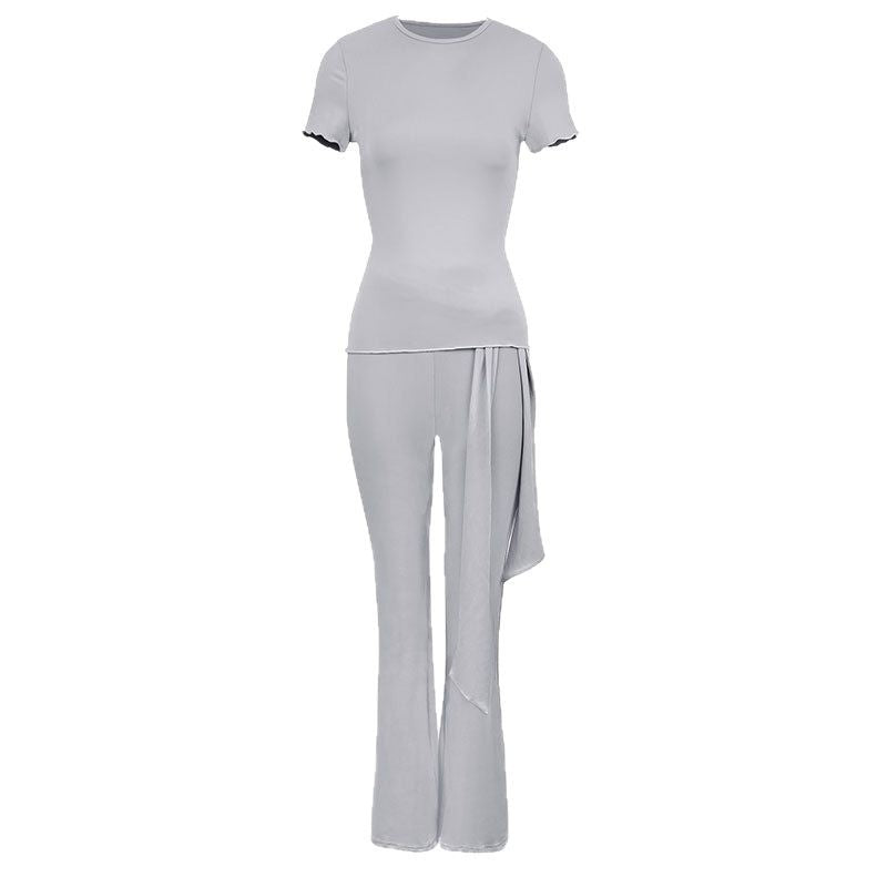 Women's Elegant Set with Form-Fitting Top and Flared Pants