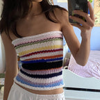 Women's Bandeau Top with Colorful Stripes