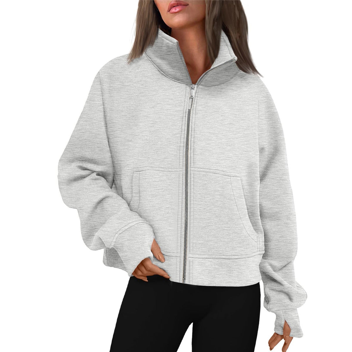 Women's Comfortable Sweat Jacket with High Collar