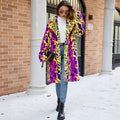 Women's Fluffy Faux Fur Coat in Vibrant Pattern