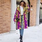 Women's Fluffy Faux Fur Coat in Vibrant Pattern