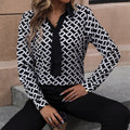 Women's Elegant Blouse with Modern Graphic Pattern and Tie Closure