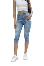 Women's Distressed High-Waisted Denim Capris