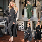 Women's Cozy Lounge Set with Longer Cardigan and Elastic Waistband