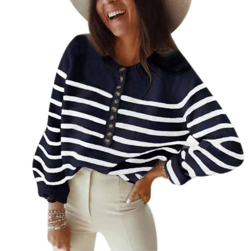 Women's Patterned Knit Sweater with Button Placket