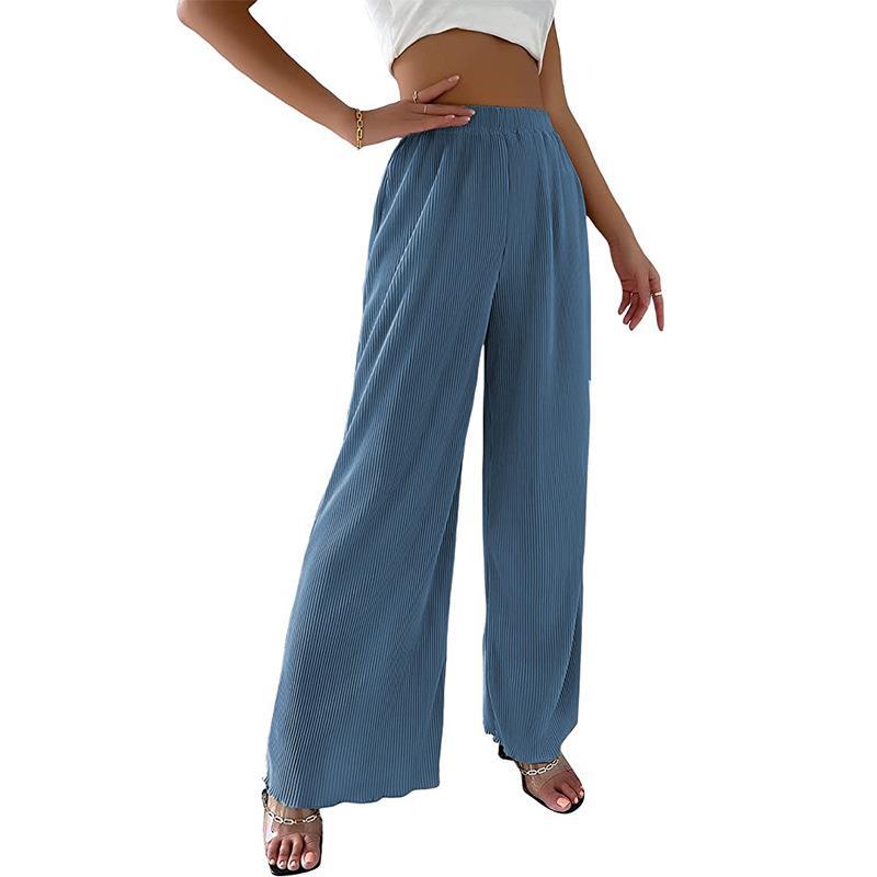 Women's Elegant Pleated Trousers with Wide Leg and Elastic Waistband