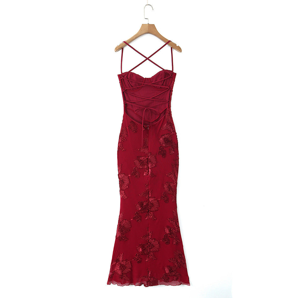 Women's Bodycon Dress with Floral Lace Trim