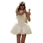 Women's Evening Dress with Voluminous Skirt and Modern Halter Neck