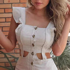 Women's Jumpsuit with Voluminous Ruffle Details and Tasteful Cut-Outs