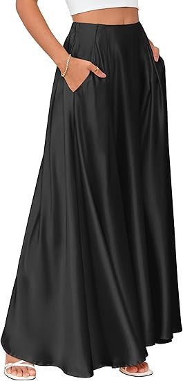 Women's Maxi Skirt with Elegant Pleats and Practical Pockets