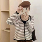 Women's Striped Cardigan with Buttons and V-Neck