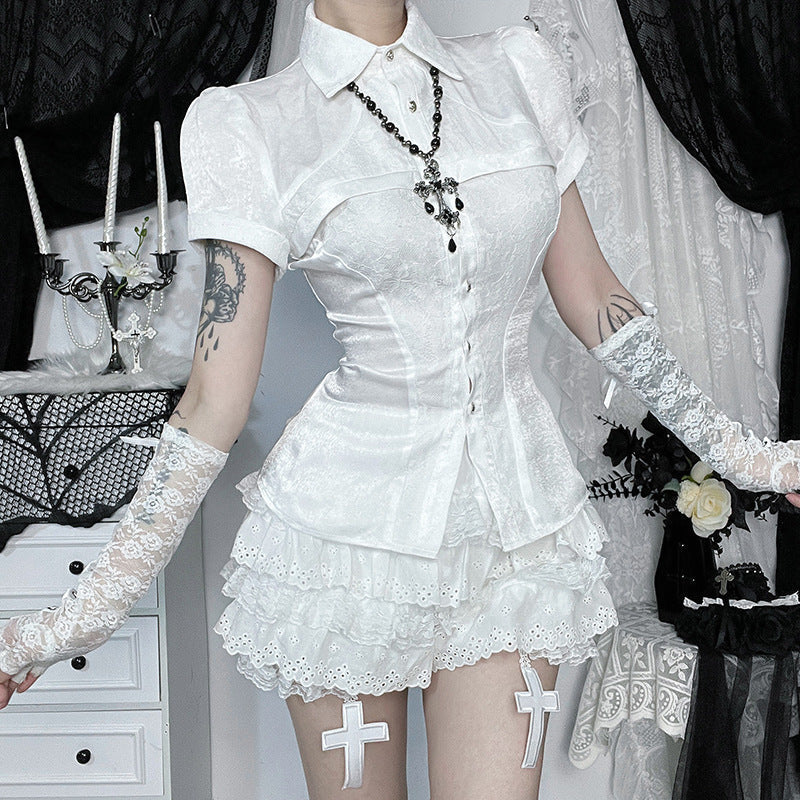Women's Gothic Lace Shirt with Puff Sleeves