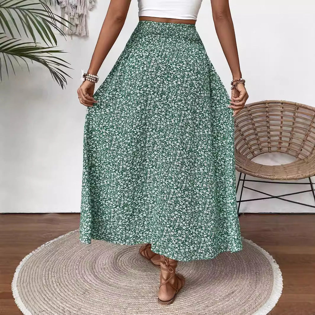 Women's Maxi Skirt with Elastic Waist and Floral Design
