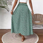 Women's Maxi Skirt with Elastic Waist and Floral Design