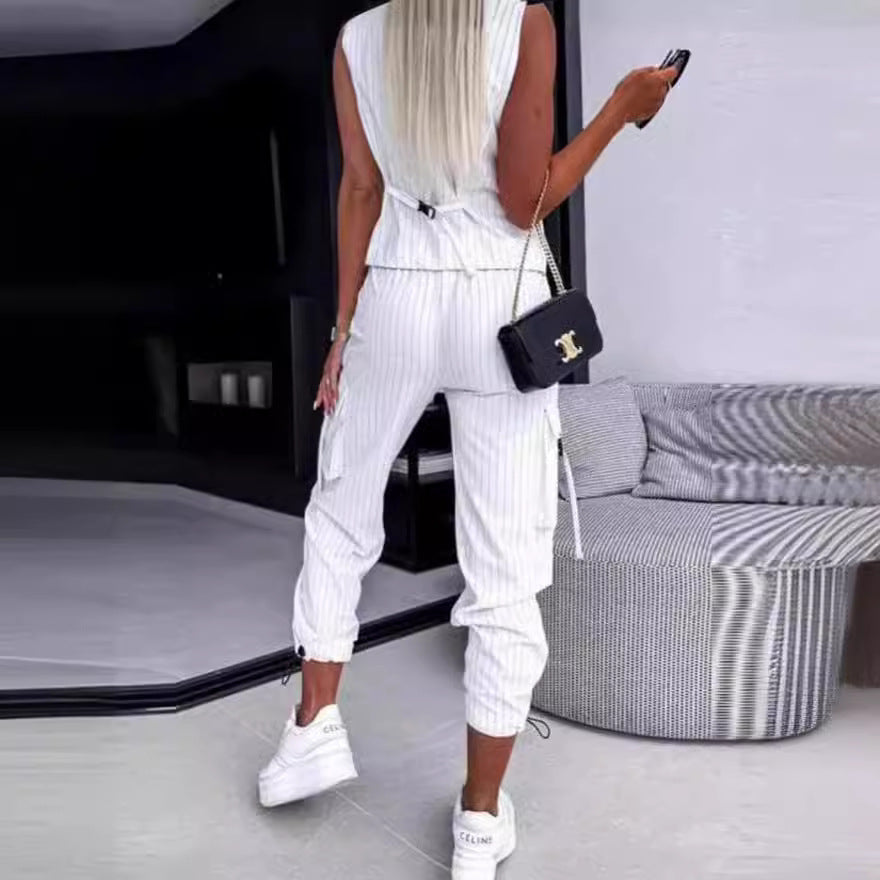 Women's Elegant Striped Suit Set with Casual Fit