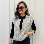 Women's Sleeveless Textured Jacket with Button Details