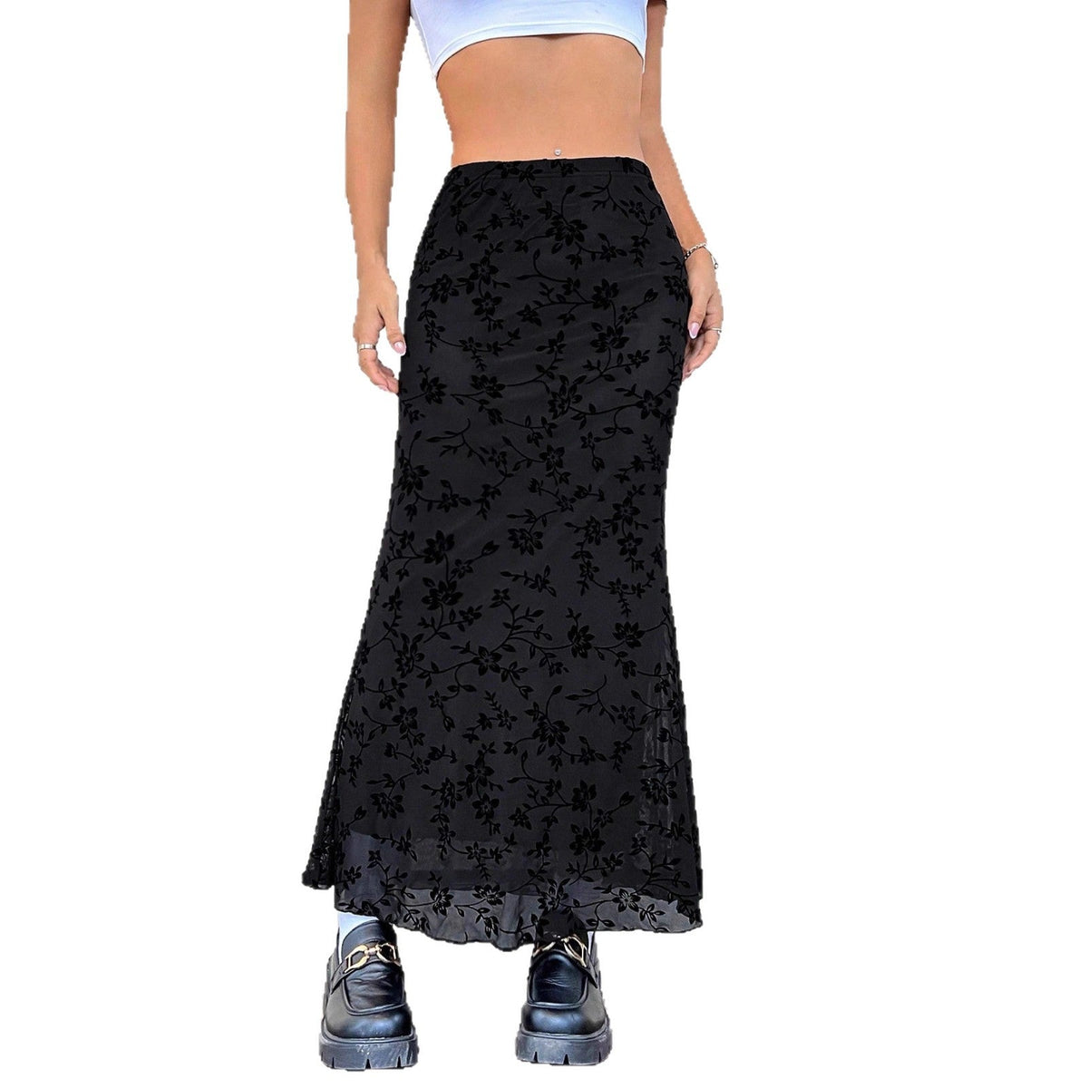 Women's Maxi Skirt with Floral Design and Elegant Silhouette