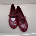 Women's Glossy Ballet Flats with Ankle Strap