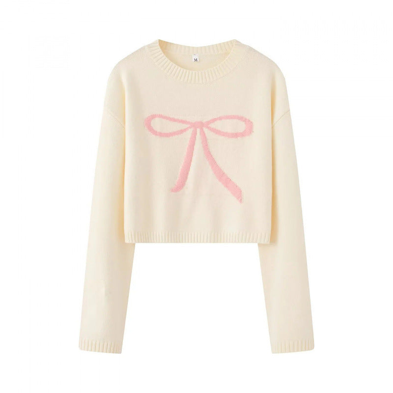 Women's Cropped Pullover with Playful Bow Motif