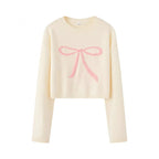 Women's Cropped Pullover with Playful Bow Motif