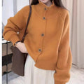 Women's Cozy Cardigan with High Collar and Decorative Buttons