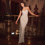 Women's Elegant Floor-Length Evening Dress with Ruffled Elements
