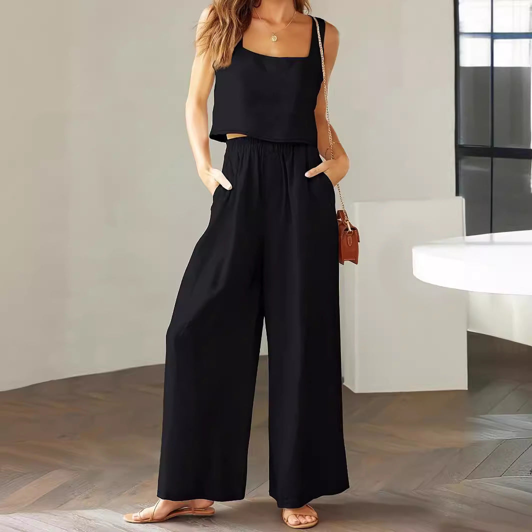 Women's Casual Wide-Leg Jumpsuit with Pockets